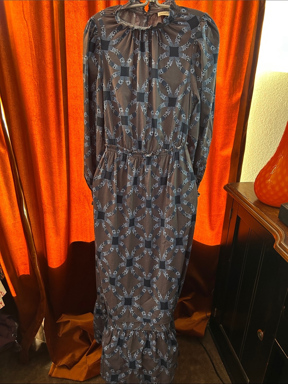 Universal Thread Navy and Light Blue Geometric Maxi Dress
